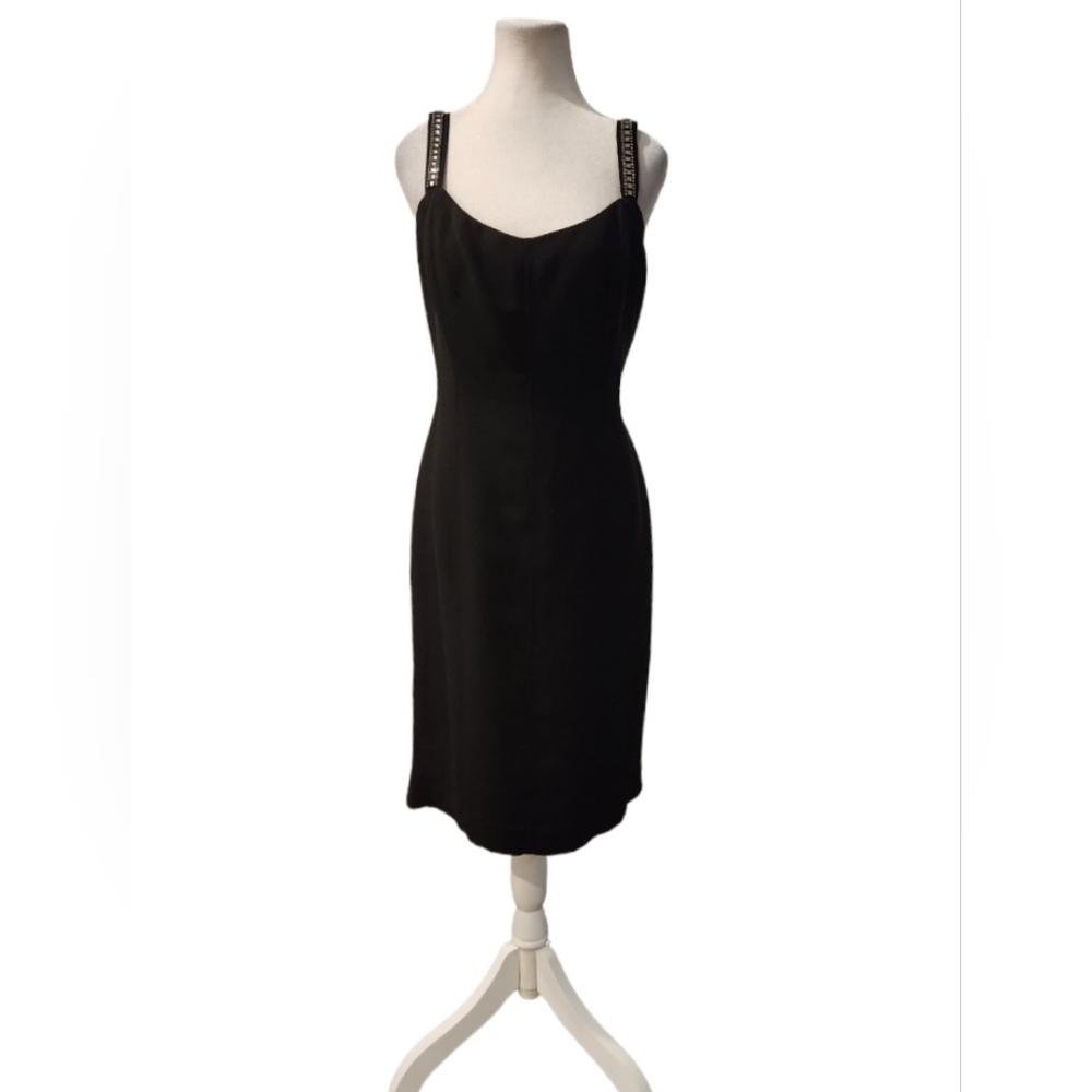Evan Picone Black Cocktail Dress with Rhinestone Detail at Straps and Li…
